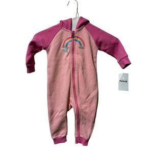 Hurley Kids Baby Girls Pink Rainbow Star Hoodie Footie Pajamas 12M